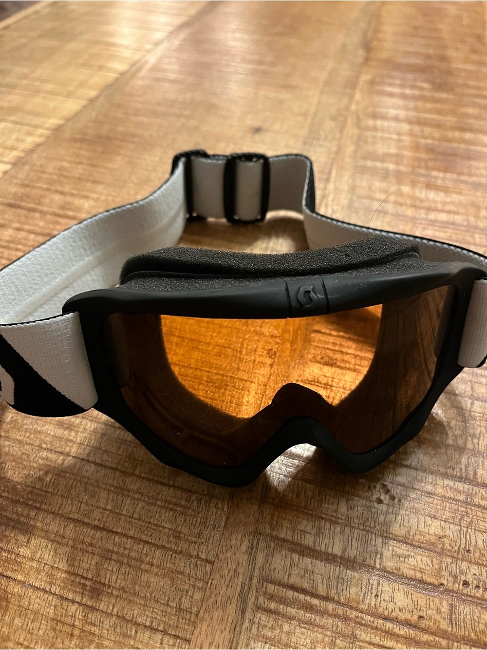Scott Black Frame Ski Goggles with Amber Lens and White Strap